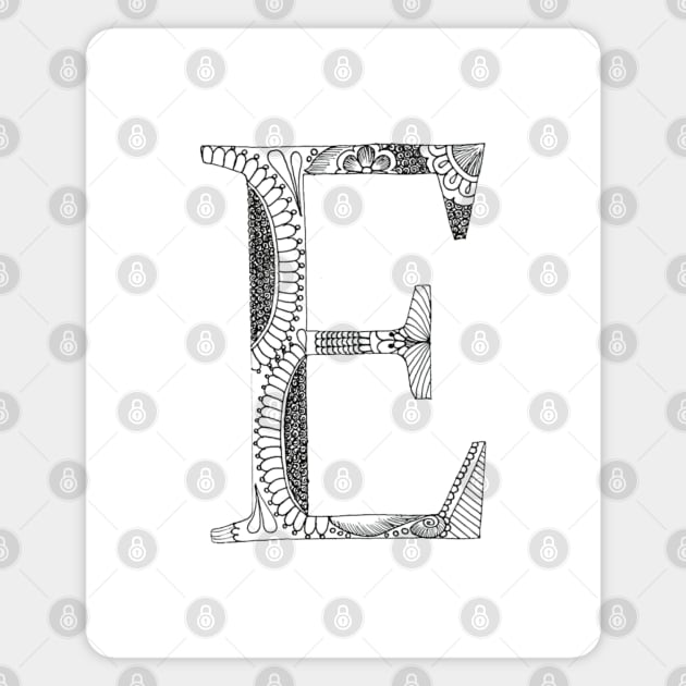 Henna Alphabet E / Henna Letter E - Black Henna Line Art Magnet by Tilila